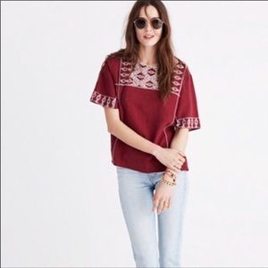 Madewell Burgundy embroidered top - Size M